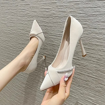 Xajzpa New High Heels Women Shoes Wedding Stilettos Luxury Sandals Spring Autumn New Crystal Pointed Toe Dress Party Pumps Women Shoes